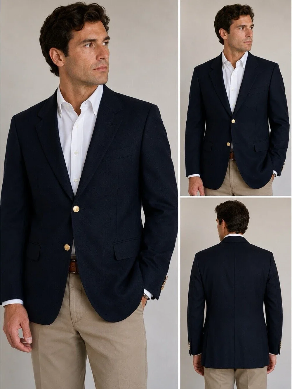 Burberrys Rutlands Navy Blue 100% Pure Wool Blazer 48R Men’s Gold Button Sport
